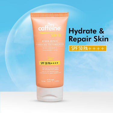 mCaffeine Kombucha Hydra Repair Sunscreen SPF50 PA++++ | UVA & UVB Protection, No White Cast | Hyaluronic Acid, Ceramides Sunscreen for Hydration & Barrier Repair | All Skin Types - 50ml